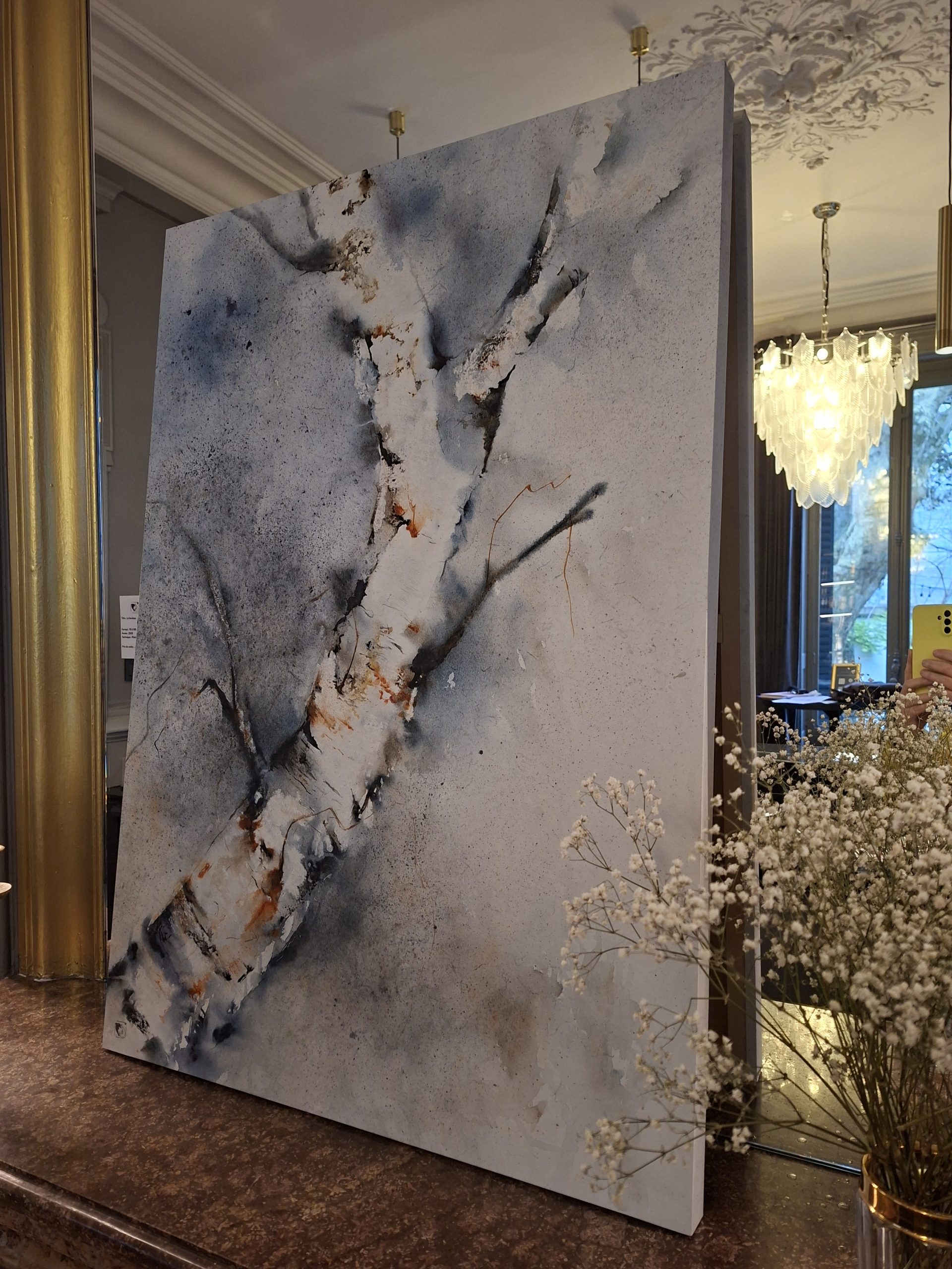 Le bouleau, 70 X100 peinture japonaise sur feuille washi