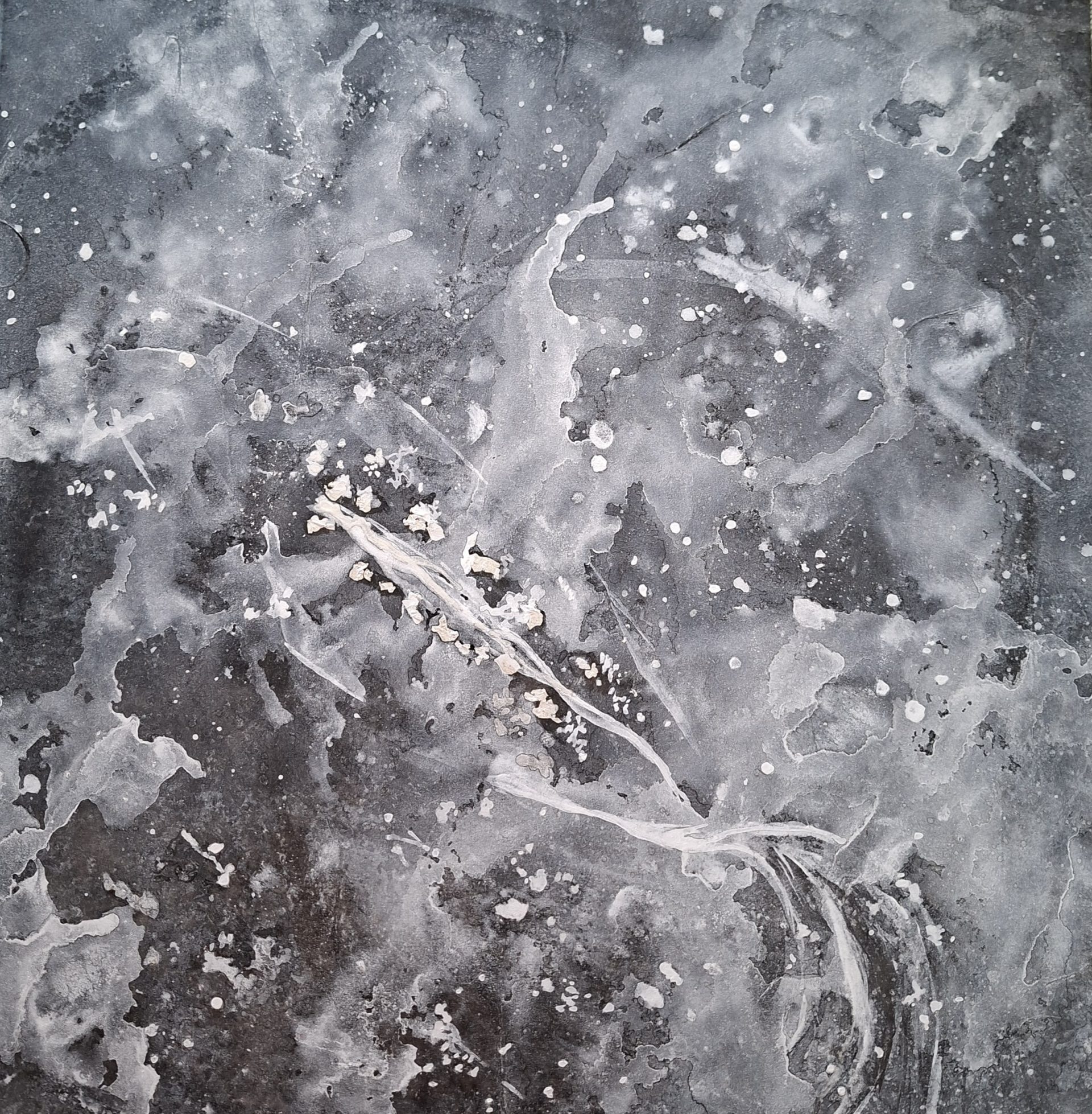 encre de chine et feuille d'argent,carpe koi, Delpheis
